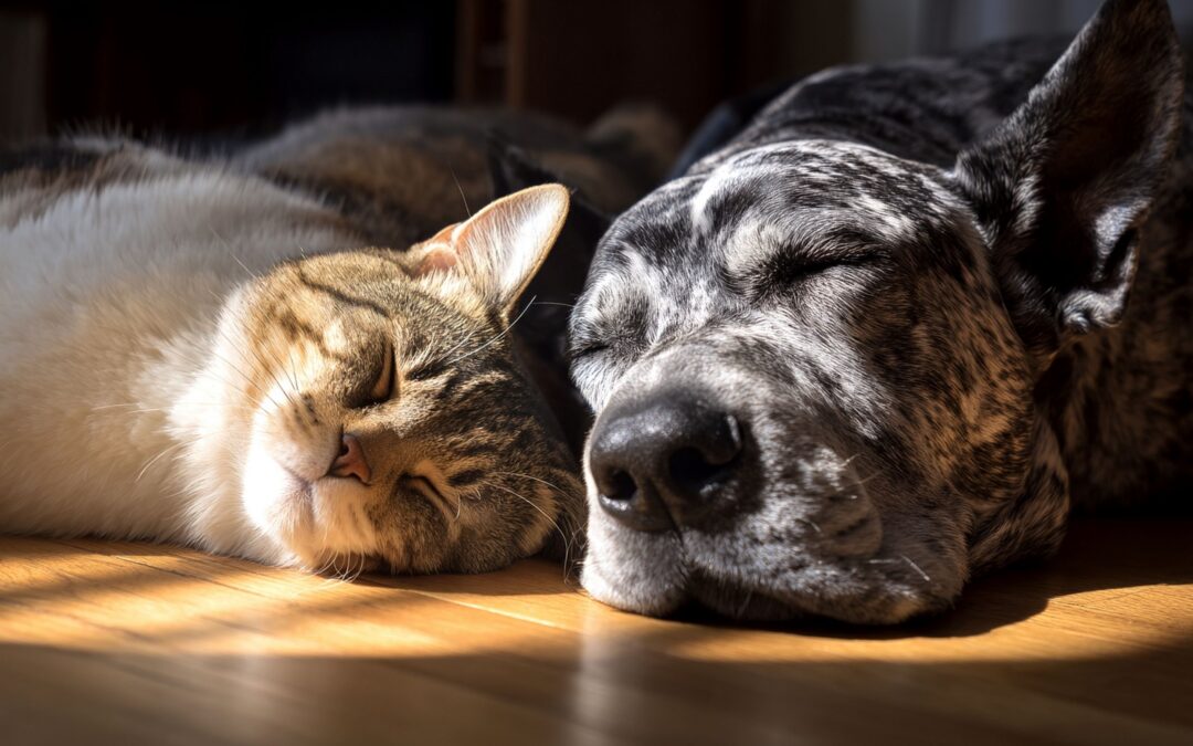 Sleeping cat and dog illustrating early illness detection in pets.